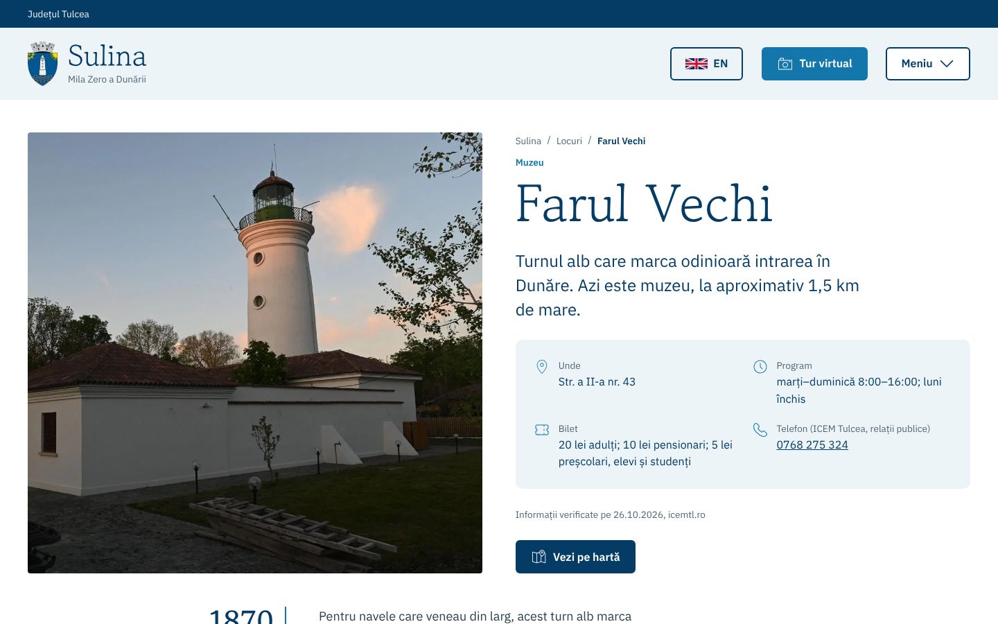 Pagina Farul Vechi de pe sulina.tulcea.site