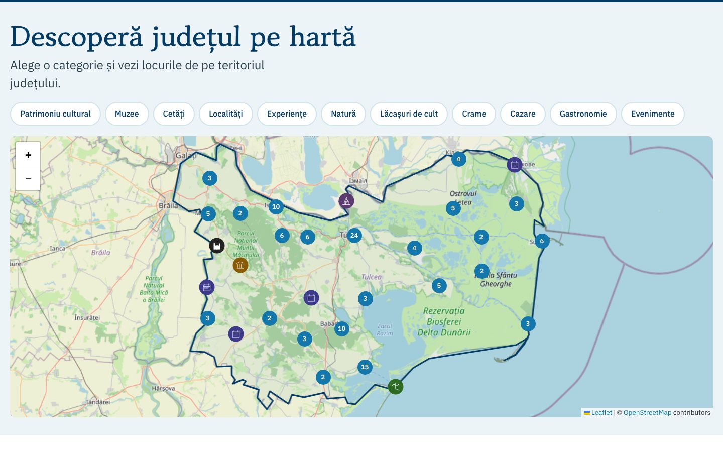 Harta locurilor din județ pe tulcea.site